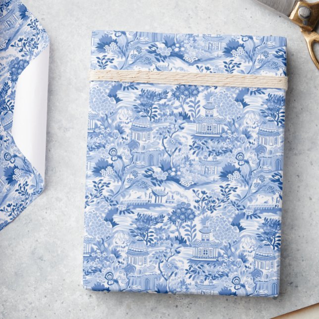 Chinoiserie Blue & White Pagodas Wrapping Paper (Creator Uploaded)