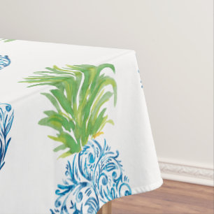 Chinoiserie Blue White Pineapple / Preppy Coastal  Tablecloth
