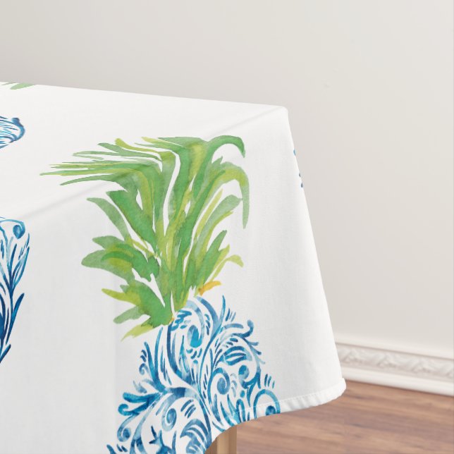 Chinoiserie Blue White Pineapple / Preppy Coastal  Tablecloth (In Situ)