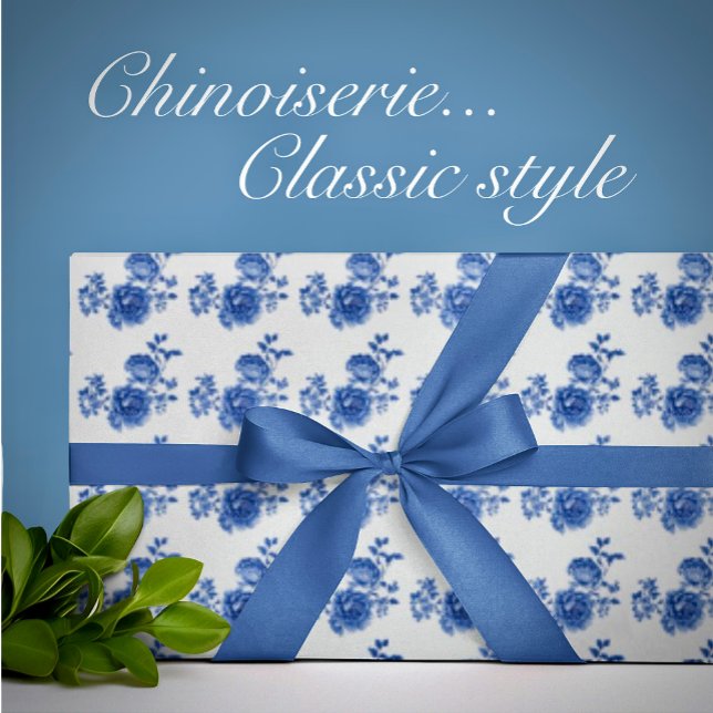Chinoiserie Blue White Roses Floral Wrapping Paper (Blue and white for any occassion!)