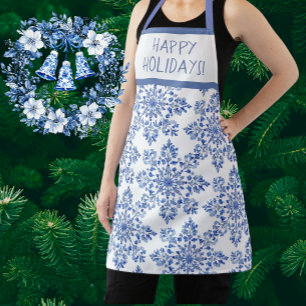 Chinoiserie Blue White Snowflakes Personalised Apron
