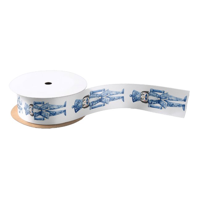 Chinoiserie Blue White the Nutcracker Soldiers Satin Ribbon (Spool)
