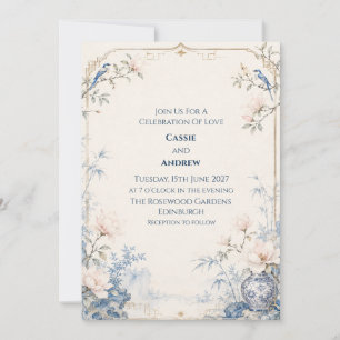 Chinoiserie Blue White Vase Floral Wedding Invite