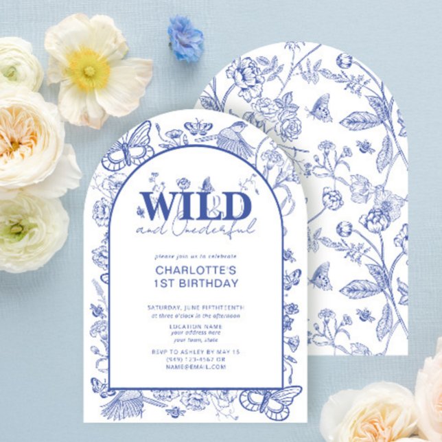 Chinoiserie Blue Wild & Onederful 1st Birthday Invitation (Creator Uploaded)