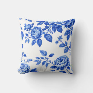 Chinoiserie Blue Willow and White Accent Pillo Cushion