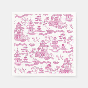 Chinoiserie Blue Willow in Pink Napkin