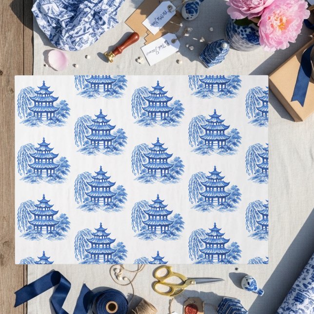 Chinoiserie Blue Willow Pagoda Tissue Paper (Chinoiserie Blue Willow Pagoda Tissue Paper)