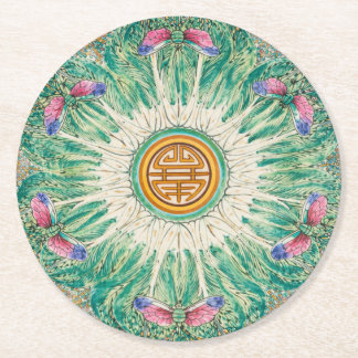 Chinoiserie Bok-Choy China Pattern Inspired Round Paper Coaster