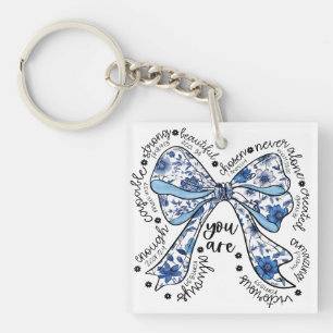 Chinoiserie Bow Blue Floral Positive Key Ring