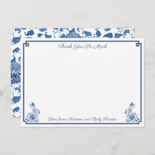 Chinoiserie Bunny Blue And White Boy Baby Shower Thank You Card