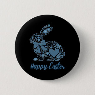 Chinoiserie Bunny Blue And White Happy Easter Blue 6 Cm Round Badge