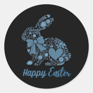 Chinoiserie Bunny Blue And White Happy Easter Blue Classic Round Sticker