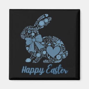 Chinoiserie Bunny Blue And White Happy Easter Blue Magnet