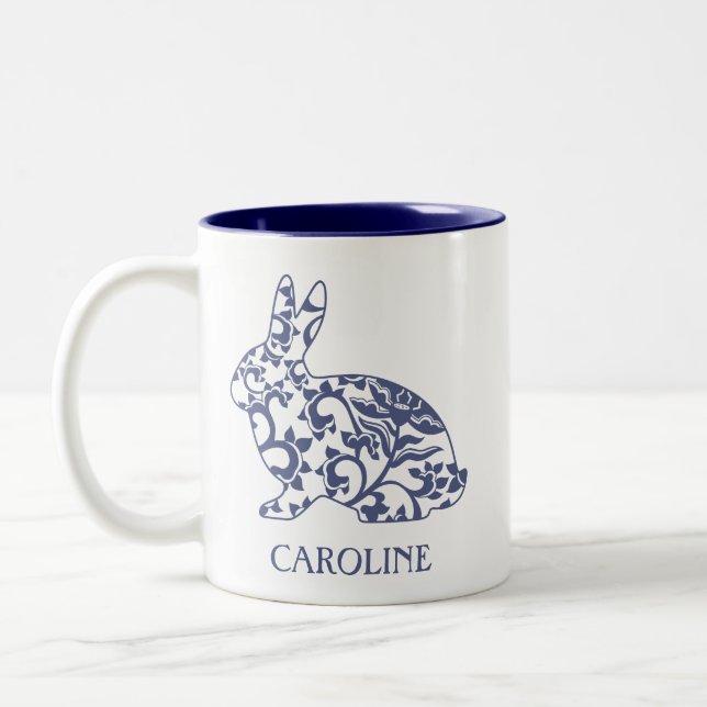 Chinoiserie Bunny Rabbit Personalised Mug (Left)