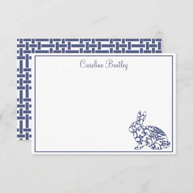 Chinoiserie Bunny Rabbit Personalised Note Cards (Front/Back)