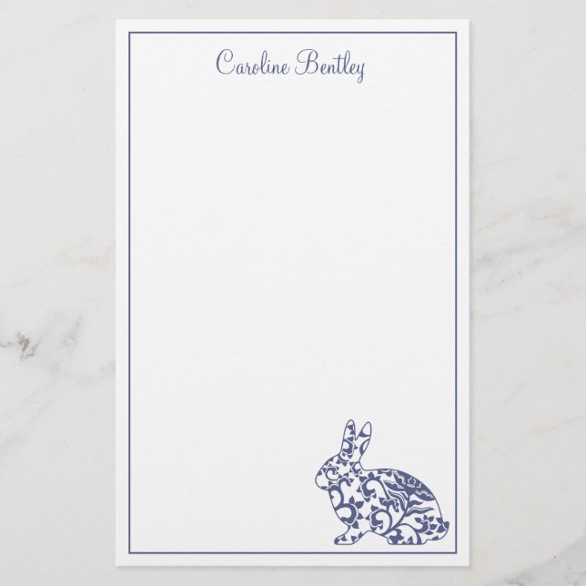 Chinoiserie Bunny Rabbit Personalised Stationery (Front)