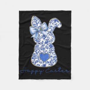 Chinoiserie Bunny Rabbit Vintage Blue And White Pa Fleece Blanket