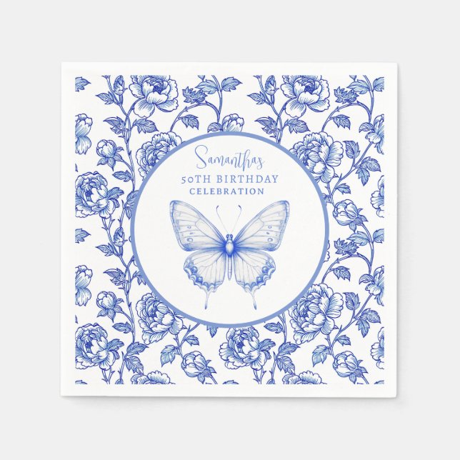 Chinoiserie Butterfly Birthday Plate Napkin (Front)
