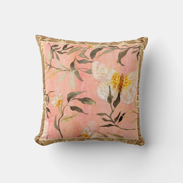 Chinoiserie Butterfly Modern Marbling Eucalyptus Cushion (Front)