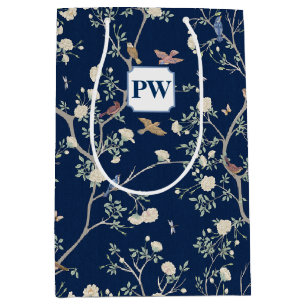 Chinoiserie Camellia Garden Navy Blue Medium Gift Bag