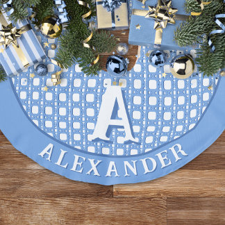 Chinoiserie Cane Trellis in Blue Personalised Faux Linen Tree Skirt