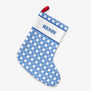 Chinoiserie Cane Trellis in Blue Personalized Small Christmas Stocking