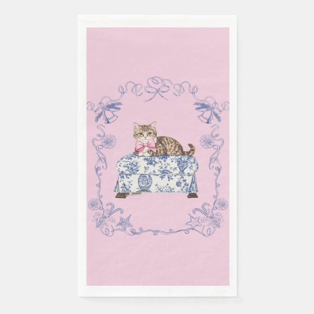 Chinoiserie Cat Christmas Guest Napkin (Front)