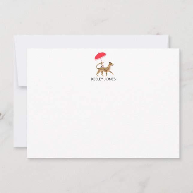 Chinoiserie Cheetah Personalised Flat Note Card (Front)