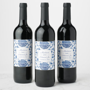 Chinoiserie Chic Blue And White Wedding Shower Wine Label