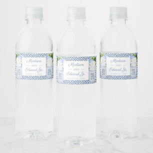 Chinoiserie Chic Blue & White Wedding Shower Party Water Bottle Label