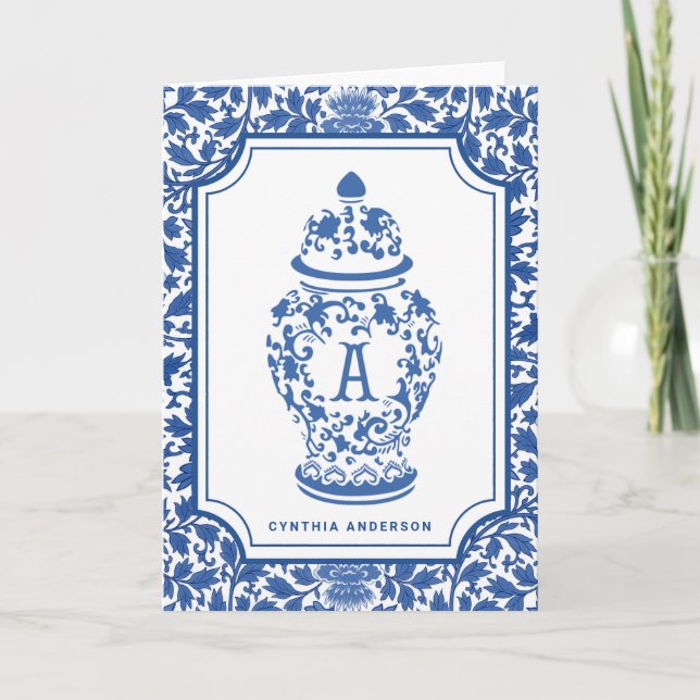 Chinoiserie Chic GingerJar  | Monogram A | Note Card (Front)
