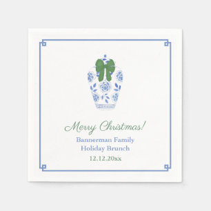 Chinoiserie Chic Green Ribbon Christmas Party Napkin