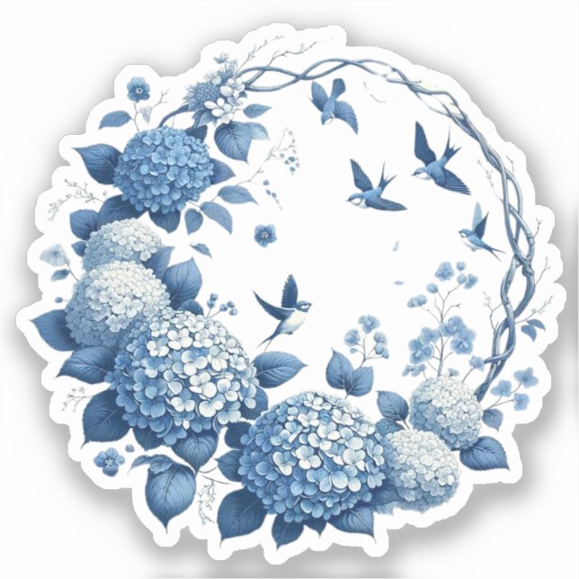 Chinoiserie Chic, Hydrangeas and Bluebirds Wreath  (Front)