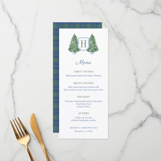 Chinoiserie Chic Monogram Winter Baptism Party Menu (Front/Back In Situ)