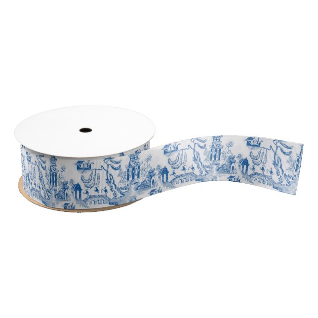 Chinoiserie Chic Pagoda | Blue and White Grosgrain Ribbon (Spool)