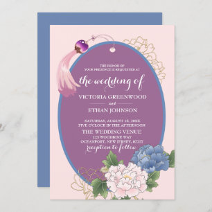 Chinoiserie Chic Peonies & Tassel Wedding Invitati Invitation