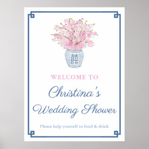 Chinoiserie Chic Pink and Navy Blue Wedding Shower Poster