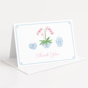 Chinoiserie Chic Pink Orchid Wedding Shower Thank You Card
