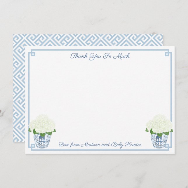 Chinoiserie Chic White Hydrangeas Boy Baby Shower  Thank You Card (Front/Back)