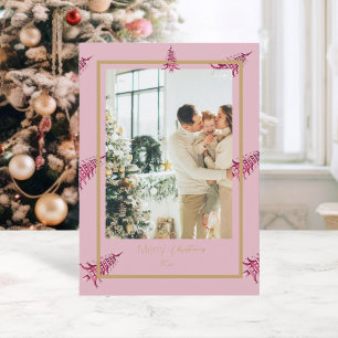 Chinoiserie Christmas Dusty pink Pagoda 2-Photo Holiday Card