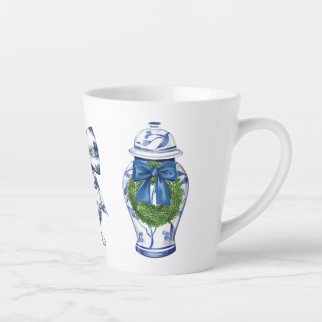 Chinoiserie Christmas Ginger Jar with Bow Latte Mug (Right)