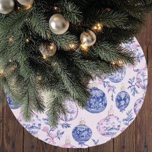 Chinoiserie Christmas Pink & Blue Brushed Polyester Tree Skirt