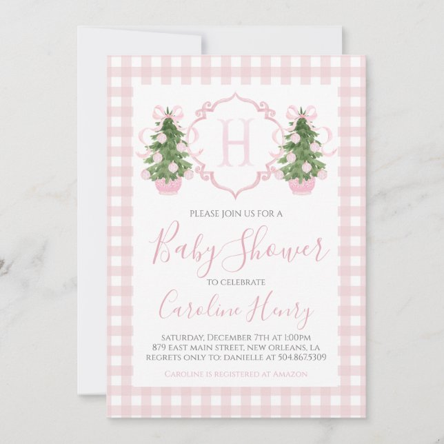 Chinoiserie Christmas Pink Preppy Baby Shower Invitation (Front)