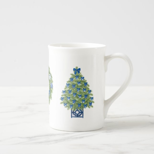 Chinoiserie Christmas Tree and Wreath  Bone China Mug (Right)