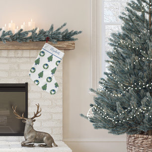 Chinoiserie Christmas Tree and Wreath Small Christmas Stocking