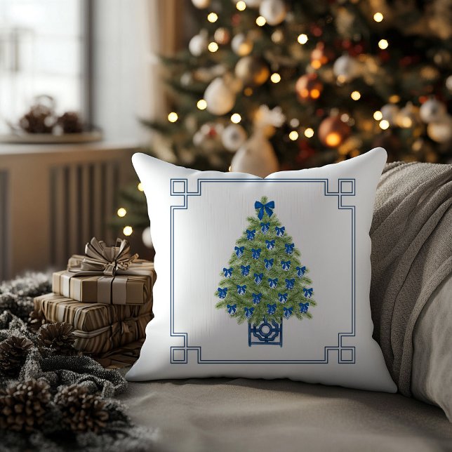 Chinoiserie Christmas Tree Holiday Cushion (chinoiserie christmas tree holiday throw pillow)