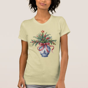 Chinoiserie Christmas Tree Red Bow Vase Vintage T-Shirt
