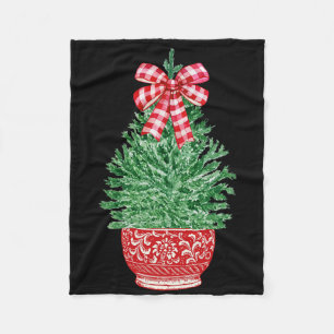 Chinoiserie Christmas Tree Red White Ginger Jar Ha Fleece Blanket