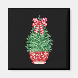 Chinoiserie Christmas Tree Red White Ginger Jar Ha Magnet