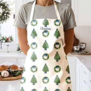 Chinoiserie Christmas Trees Wreath Personalised  Apron